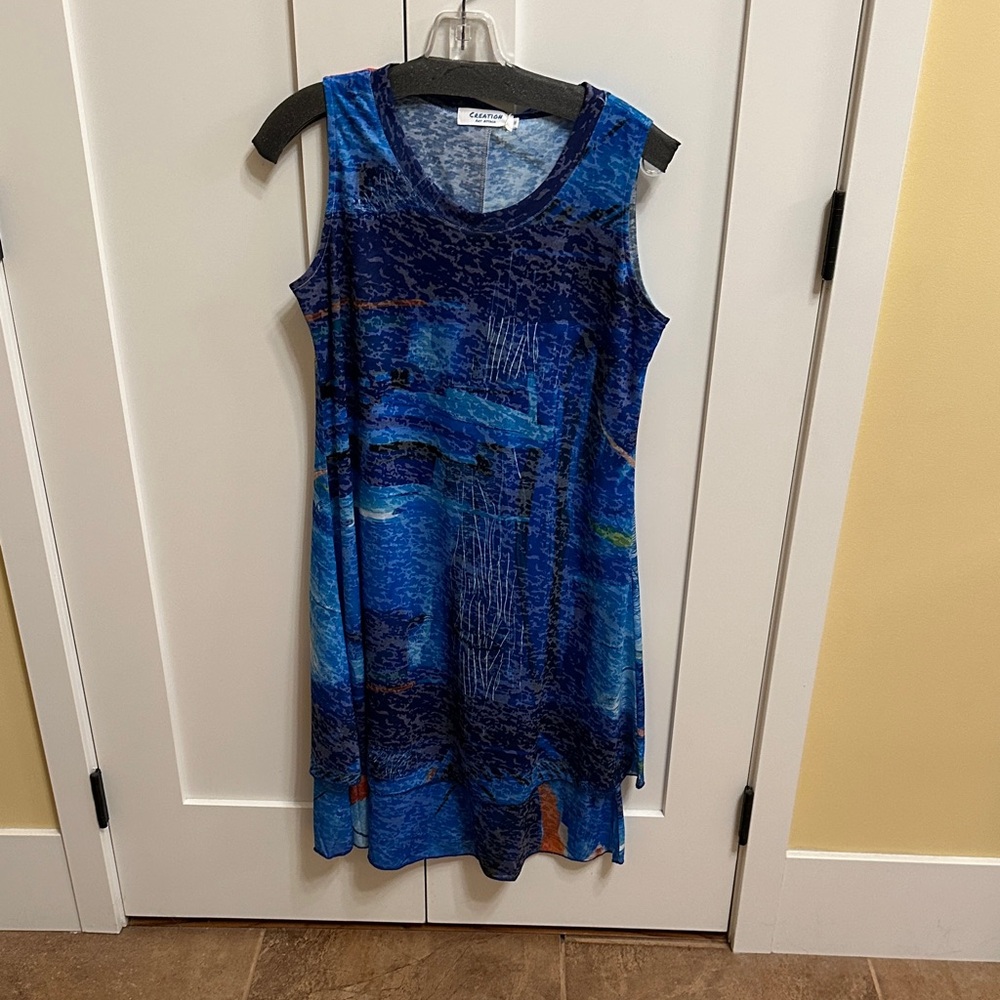 Art Attack Blue Patterned Midi Dress Size S
